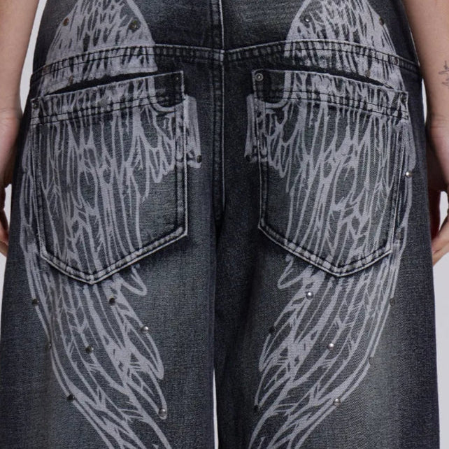 Jeans med vide ben og gradueret vingeprint
