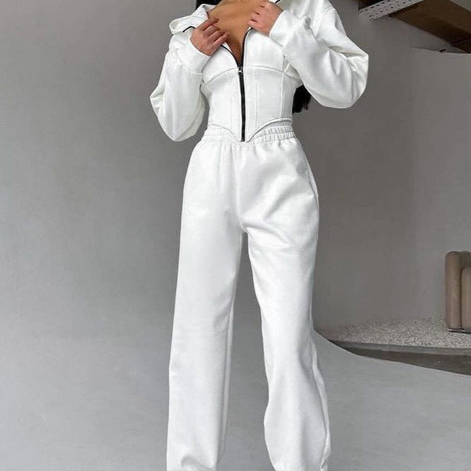 Todelt buksedragt med hætte og snøre