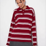 Stribet bluse med lange ærmer og en afslappet krave