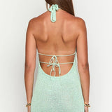 Sexet bodycon minikjole i åben ryg af mesh med krave