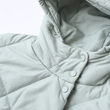 Lang dunjakke med polstret hætte