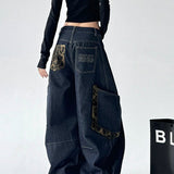 Vintage jeans med leopardprint og brede ben