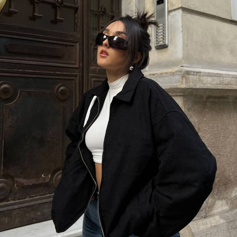 Sweatshirtjakke med lynlås og opretstående krave