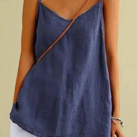 Dametop - 100% let hør - Tynde stropper - Åndbar Løs pasform