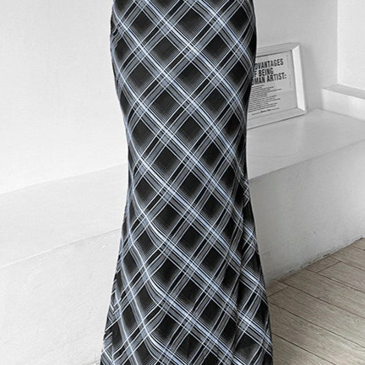 Højtaljet ternet bodycon-nederdel