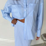 Stribet og farveblok-agtigt maxinederdelsæt med slids