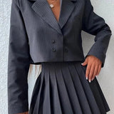 Chic preppy todelt blazer- og miniskørtsæt