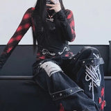 Mørke jeans med vide ben og svajer