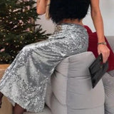 Højtaljet paillet-omslagsnederdel