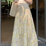 Monet Garden gul blomster-midinederdel