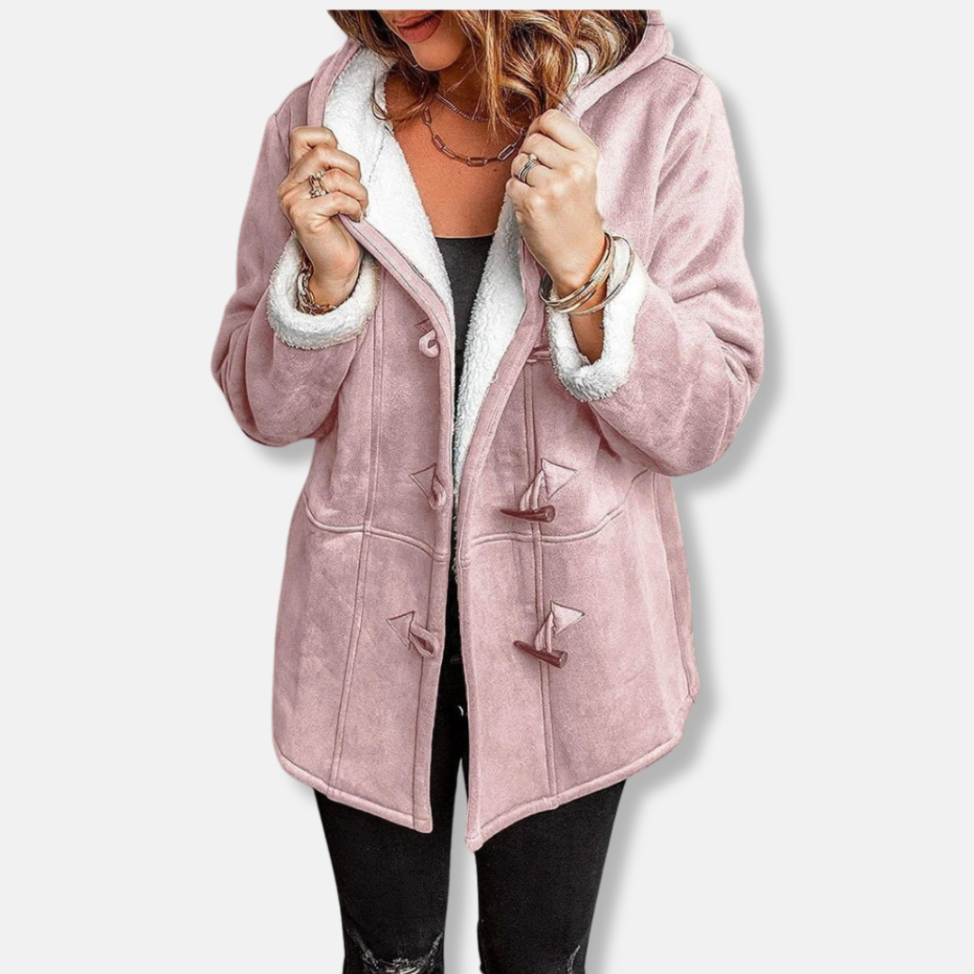 Dame fleecejakke – Hætte – Blødt for – Afslappet pasform – Længde til midt på låret