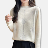 Dametrøje - Plysstrik - Afslappet pasform - Ribbet rullekrave - Glitrende snefnugmønster