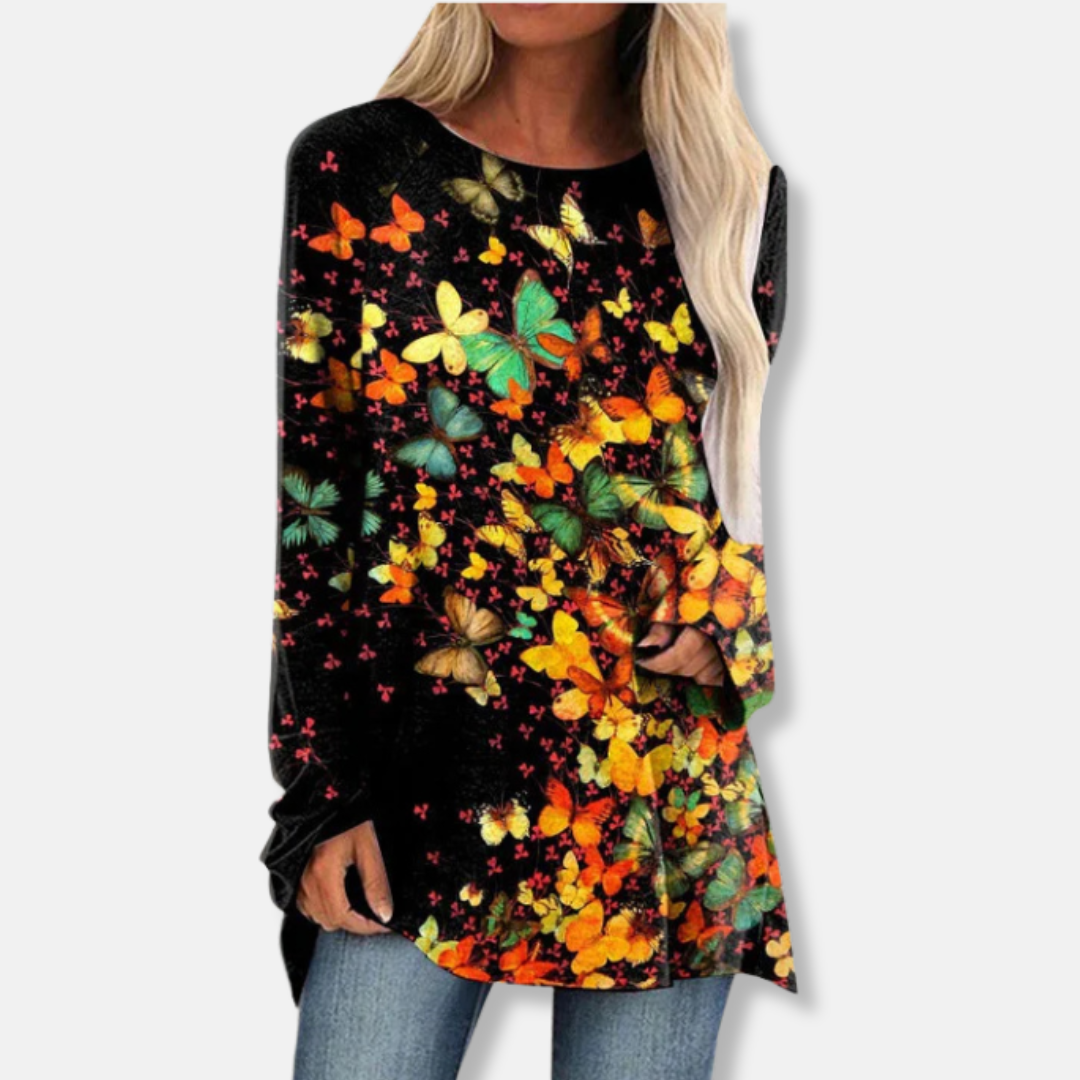 Dametunika - Let strik - Afslappet pasform - Lange raglanærmer