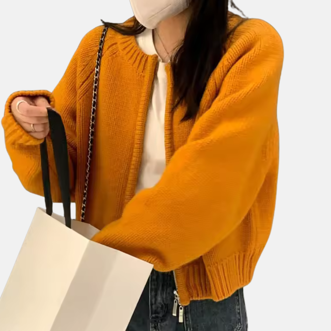 Damecardigan – Uldstrik – Afslappet pasform – Kort – Lange ærmer – Rund hals