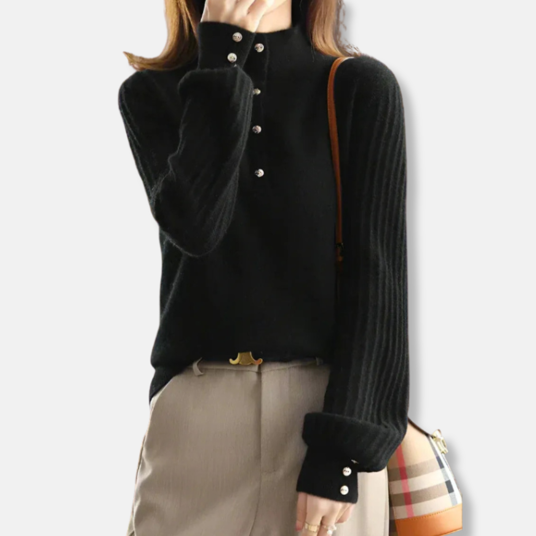 Dametrøje - Uldblanding - Høj hals - Lange pufærmer