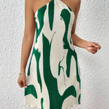 Damekjole uden ryg - Tætsiddende snit - Kort - Plisseret stof - Abstrakt print