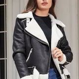 Ruskindsjakke foret med fåreskind og bælte