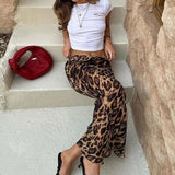 Sexet leopardprintet chiffon havfrue maxinederdel