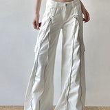 Hvide cargojeans med vide ben og lange lynlåslommer