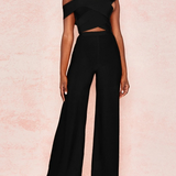 Damesæt i to dele – Off-Shoulder Crop Top – Højtaljede bukser med svaj