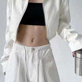 Kort bikerjakke med nedadgående krave