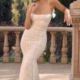 Sexet, figursyet maxikjole uden ryg med tynde stropper