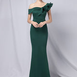 Maxi havfrue-aftenkjole med skulderlukning