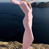 Elegant og sexet bodycon maxikjole med dyb halsudskæring og lange ærmer