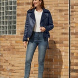 Ruskindsjakke foret med fåreskind og bælte