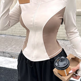 Lynlåsvest med opretstående krave, slim fit, farveblok, Pilates-/løbejakke