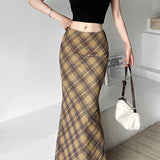 Højtaljet ternet bodycon-nederdel