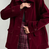 Vintage ensfarvet fløjlsfrakke med knapper