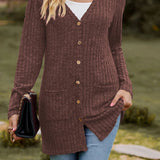 Langærmet vest i børstet ribstrik