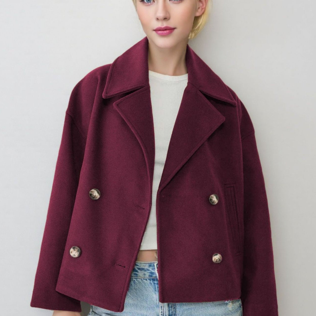 Oversized jakke med revers i en uldblanding