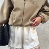 Kort khaki jakke med lynlås