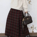 Bordeauxrød ternet trapeznederdel