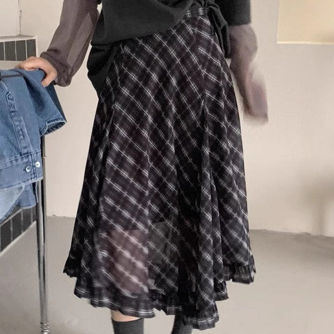 Vintage asymmetrisk nederdel med tofarvede tern