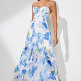 Blomsterprintet aftenkjole med slids