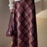 Rød ternet uld bodycon nederdel