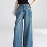 Højtaljede, vide bomuldsjeans