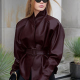 Lædertrenchcoat med opretstående krave