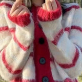 Stribet, cropped cardigan med rund hals