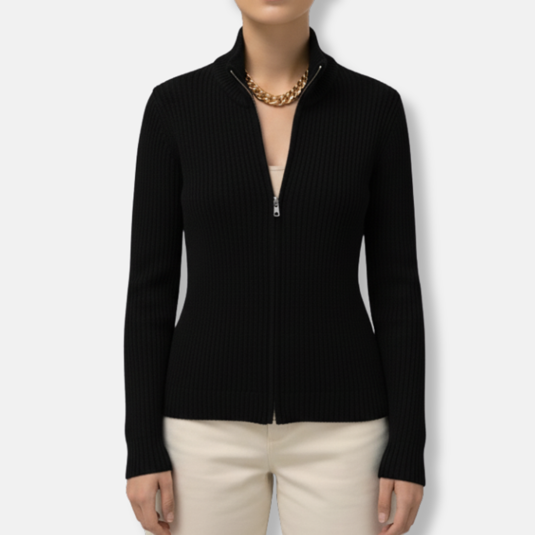 Lilou Fitted Cardigan | Cardigan med høj hals og lynlås og lange ærmer