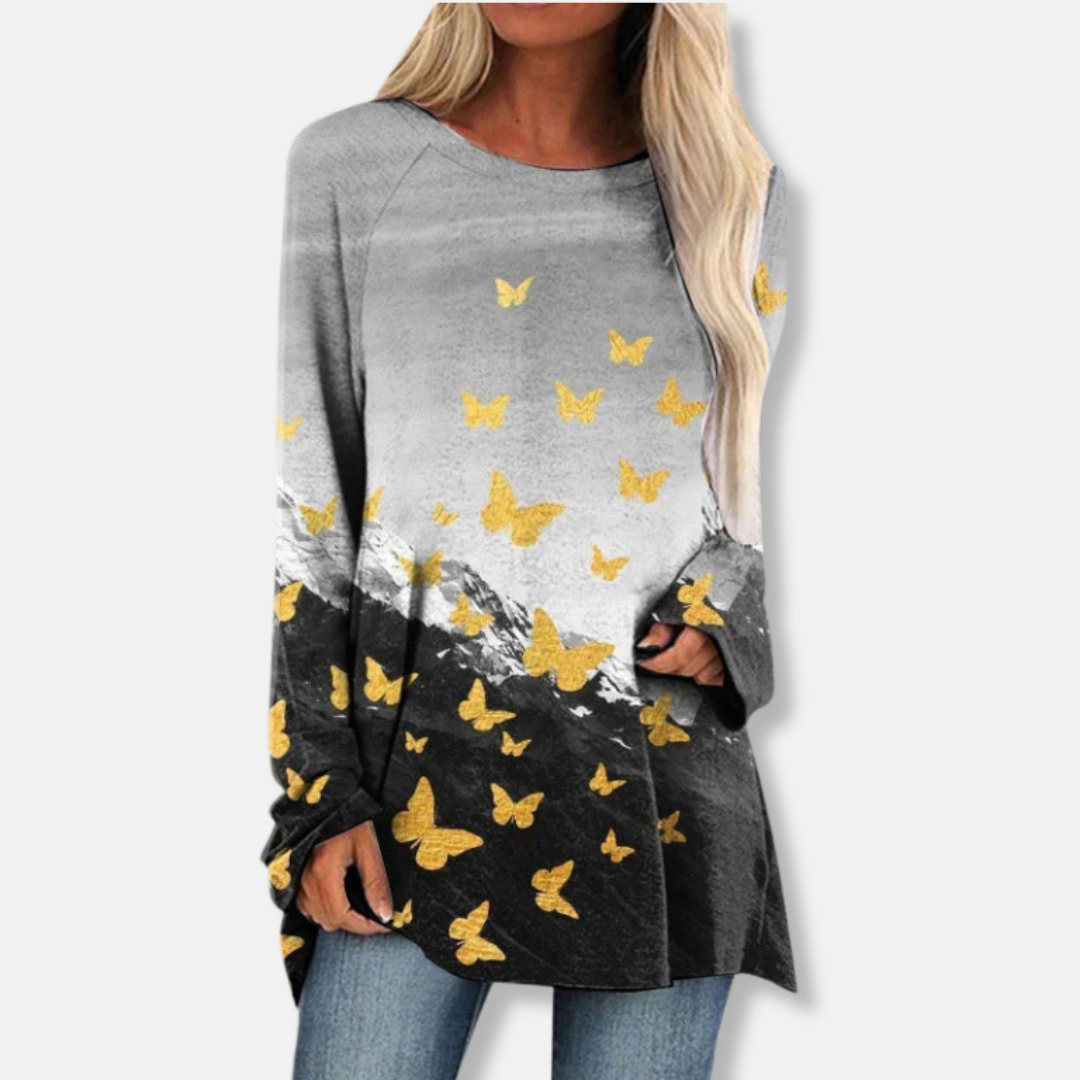 Dametunika - Let strik - Afslappet pasform - Lange raglanærmer