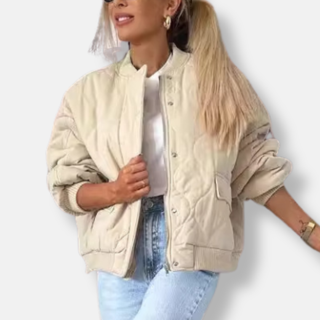 Dame quiltet jakke – Afslappet pasform – Trykknapper – Ribbet kant