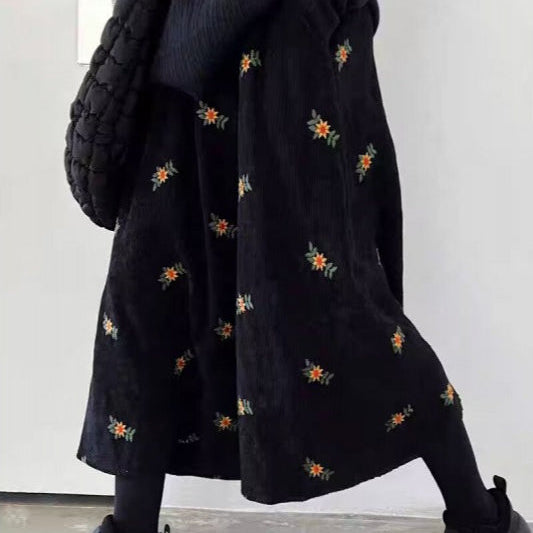 Trykt corduroy trapeznederdel