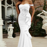 Ærmeløs maxikjole med off-shoulder-design og 3D-blomsterprint