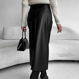 Vintage højtaljet lædernederdel med slids