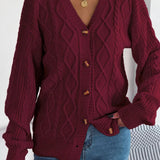 Løstsiddende, langærmet, enkeltradet strikcardigan