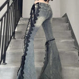 Flared denim jeans med snørebånd